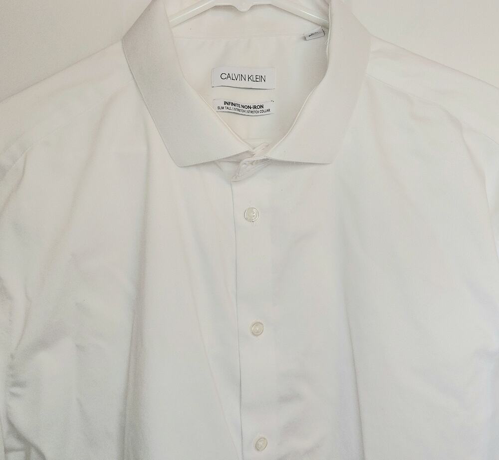 Calvin Klein Infinite Non-Iron Dress Shirt 18 36/37 Slim Tall Business Wedding